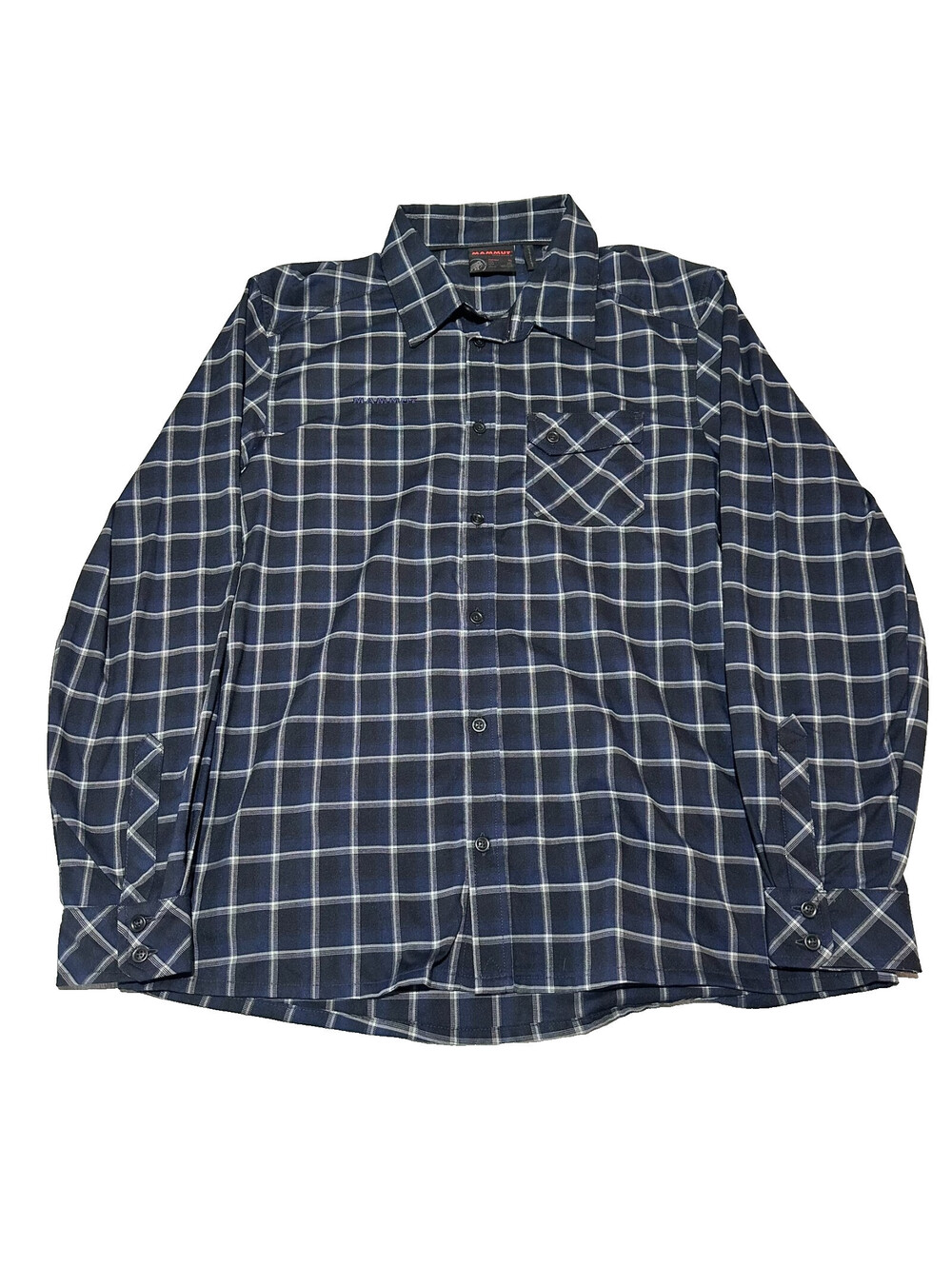 Mammut Belluno XL Shirt Long Sleeve Button Up Blue Plaid Pocket Outdoors